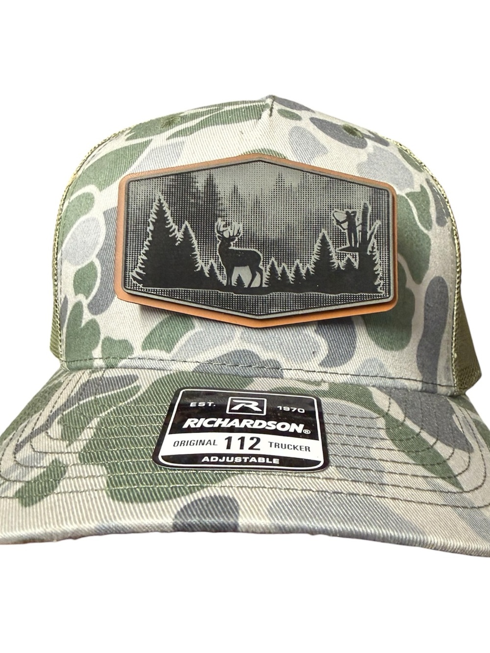 Richardson Bottomland Camouflage Hat with Woodland Bow Hunting Patch (New)